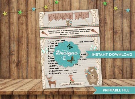 Woodland Karaoke Baby Shower Game Tribal Name That Tune Baby Shower