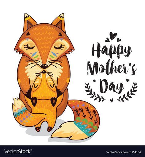 Card For Mothers Day With Foxes Vector Image On Детские иллюстрации
