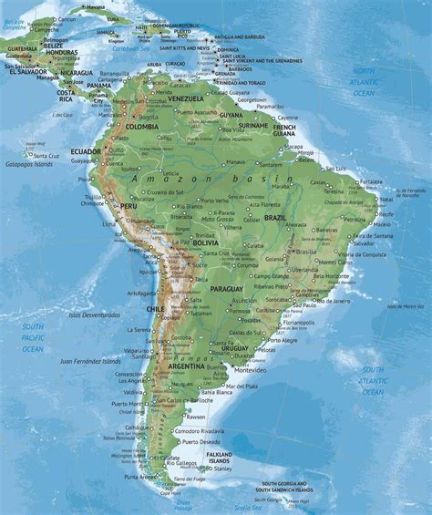 Printable Physical Map South America