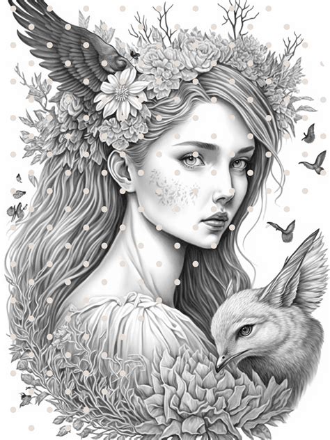 Grayscale Coloring Pages Elf Fairy Printable Pdf Instant Download