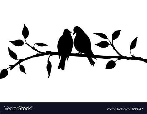 Vector Silhouettes Of Birds At Tree Hand Drawn Songbirds At Branch