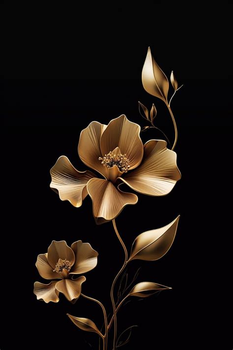 Two Golden Flowers On A Black Background