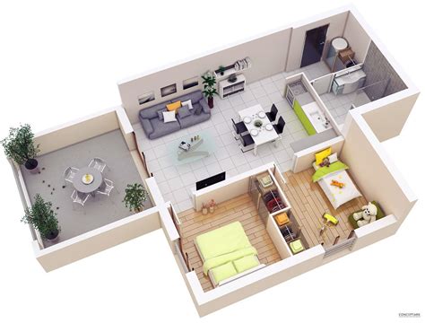 Two Bedroom House Plans 3d 2 Bedroom House Plans 3d Hd Png Download