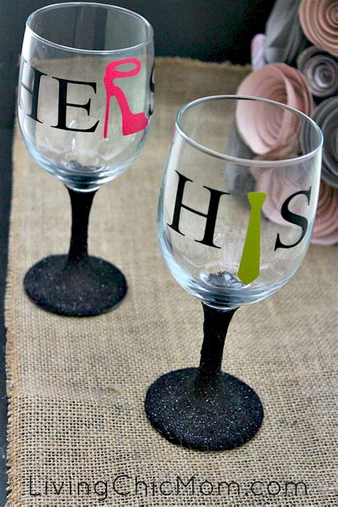 Diy His And Hers Glitter Stem Wine Glasses Silhouette