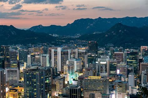 Seoul Cityscape Panoramic Sunset View In South Korea Editorial Stock