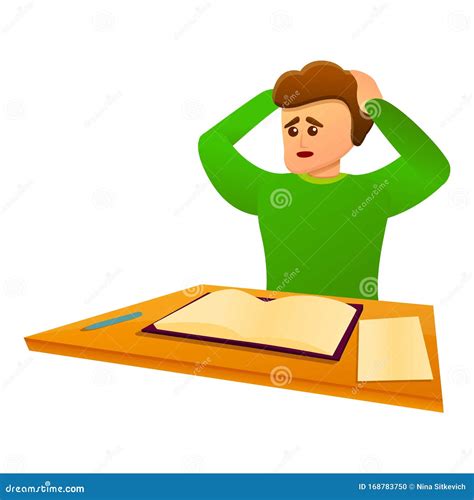 Student Stress Exam Preparation Icon Cartoon Style Stock Vector