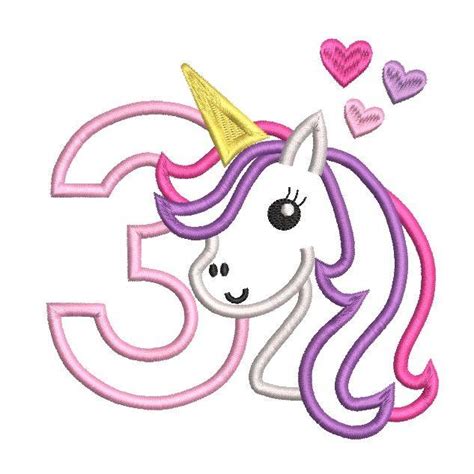 Happy 3rd birthday, my little cute daughter. Girl's 3rd Birthday Unicorn Applique Design | Rosieday ...