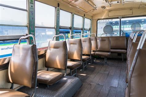Empty Leather Seat Inside The Vintage Auto Bus Of Bangkok Metropolis