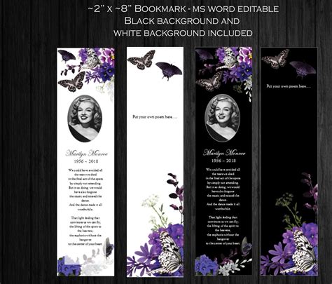 African Violets And Butterflies Bookmark Funeral Bookmark Etsy