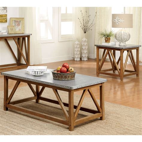 furniture of america gazy brown 2 piece coffee and end table set