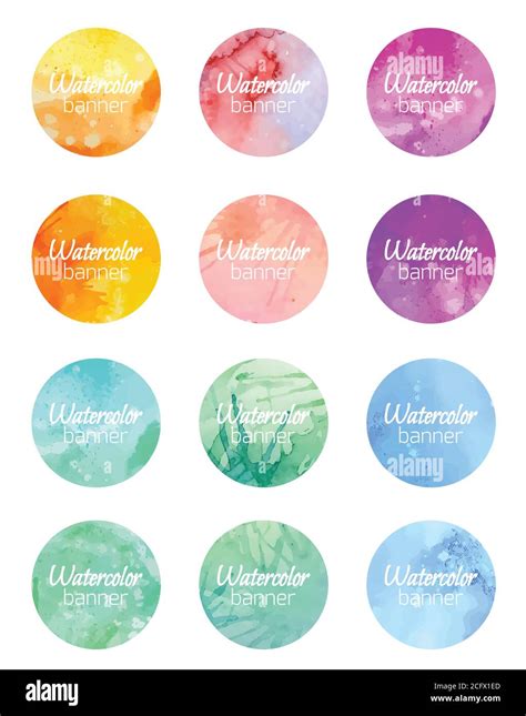 Set Of Round Banners With Watercolor Background Vector Element For