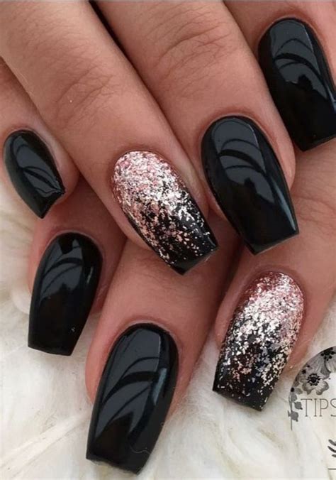 Black Nails With Glitter Black Coffin Nails Black Acrylic Nails