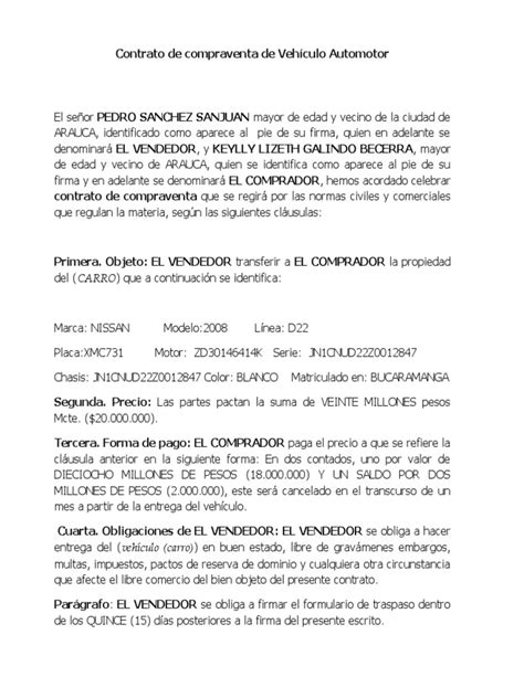 Contrato Compraventa De Carro Y Moto Pdf Gobierno Business