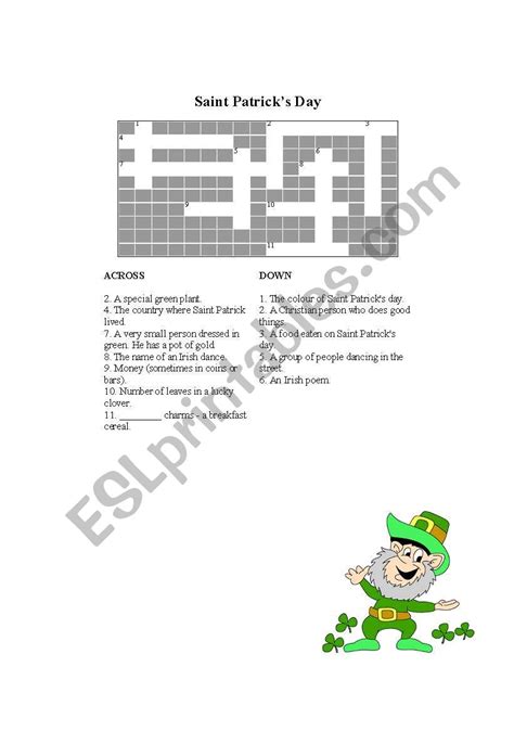 The crossword puzzle is printable and the puzzle changes each time you visit. Saint Patrick´s Day Crossword Puzzle - ESL worksheet by meeshlam
