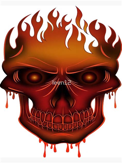 Orange Neon Flame Skull Poster By Leen12 Redbubble