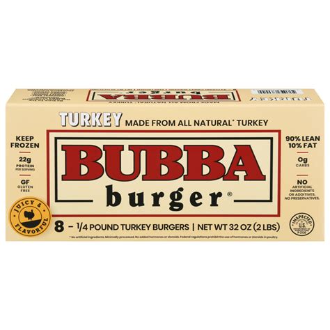 Save On Bubba Burger Turkey Burgers 14 Lb Ea Gluten Free All Natural 8 Ct Frozen Order Online