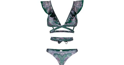 Zimmermann Paisley Print Frilled Bikini Set In Green Save Lyst