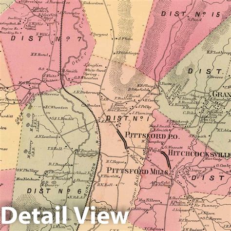 Historic Wall Map 1869 Pittsford Rutland County Vermont Vintage
