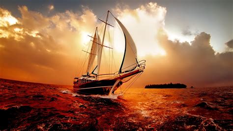 1920x1080 Boat Ocean Nature Sunset Clouds Sky Coolwallpapersme