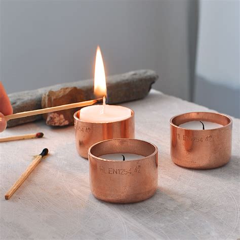 Set Of Three Copper Tea Light Holders Möa Design