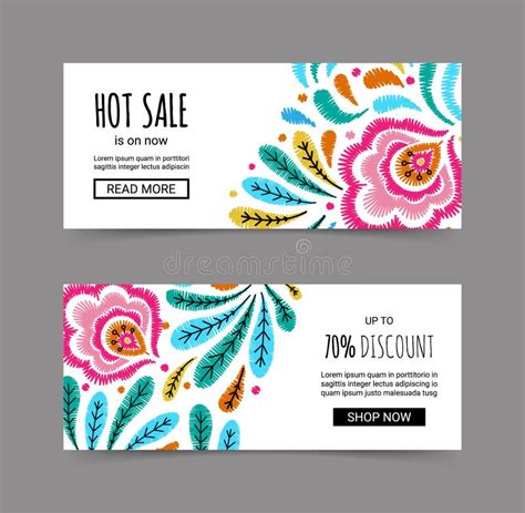 Embroidery Banner Design Set Stock Vector Illustration Of Backgrounds Graphic 204368969