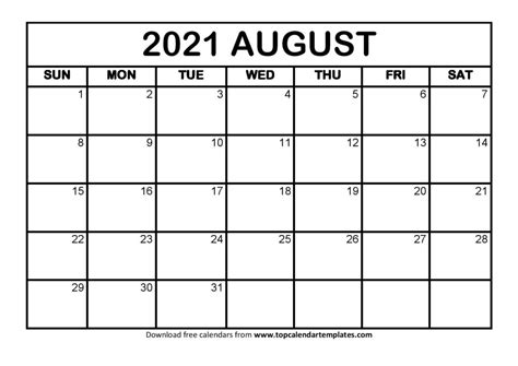 Final day for doctoral committee/candidacy forms to be submitted to the college graduate studies : Printable August 2021 Calendar Template - PDF, Word, Excel