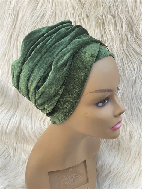 Army Green Turban Velvet Head Wrap Velvet Turban Dark Green Etsy
