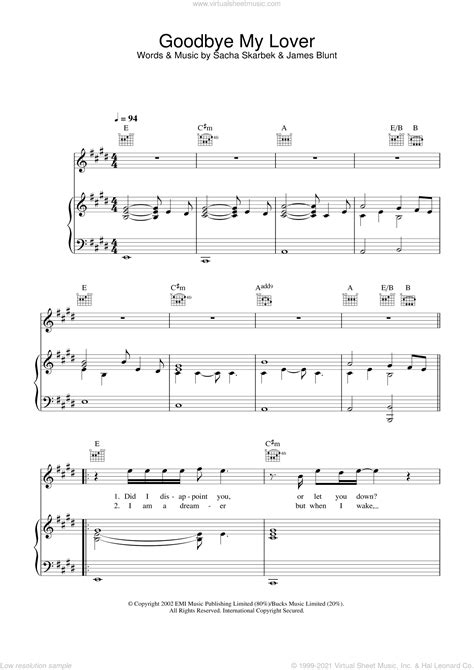 Goodbye My Lover Sheet Music For Voice Piano Or Guitar V2