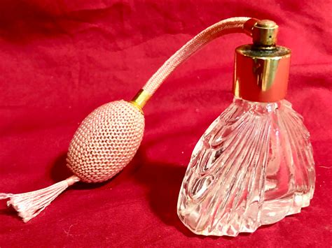 Vintage Clear Cut Glass Perfume Bottle With Pink Silk Atomizer
