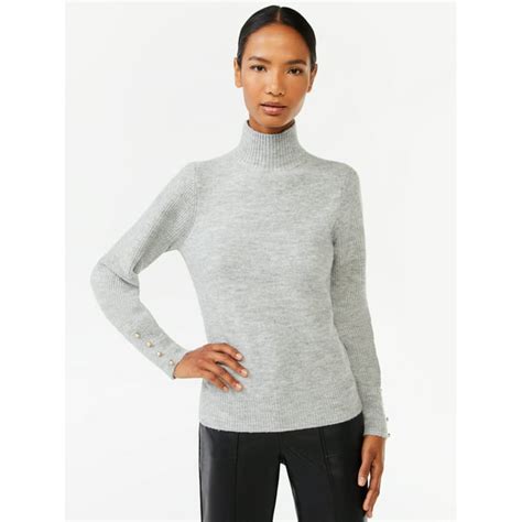 Scoop Womens Button Cuff Turtleneck Sweater