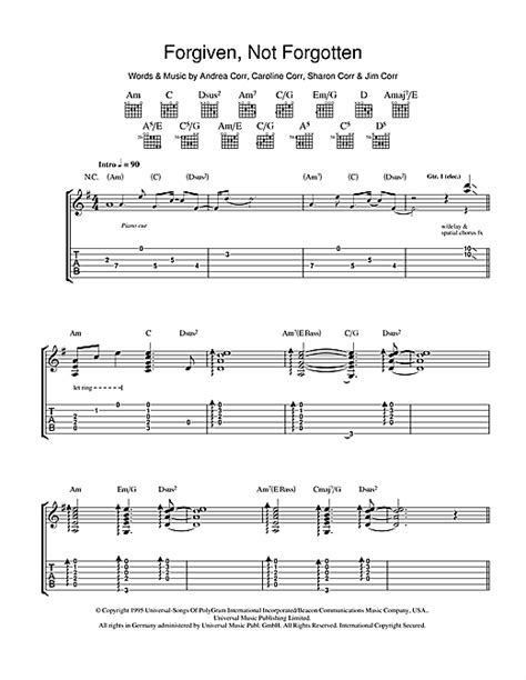 Forgiven Not Forgotten Guitar Tab By The Corrs Guitar Tab