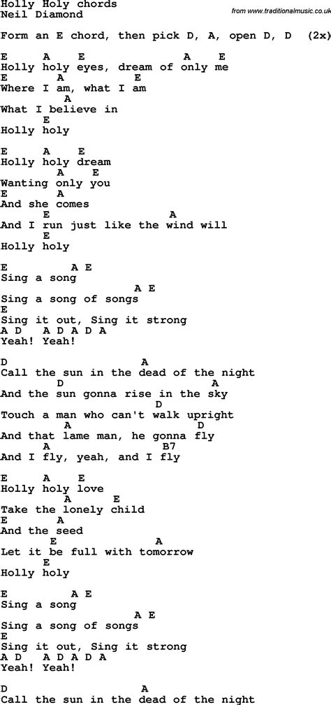 Song Lyrics With Guitar Chords For Holly Holy Neil Diamond