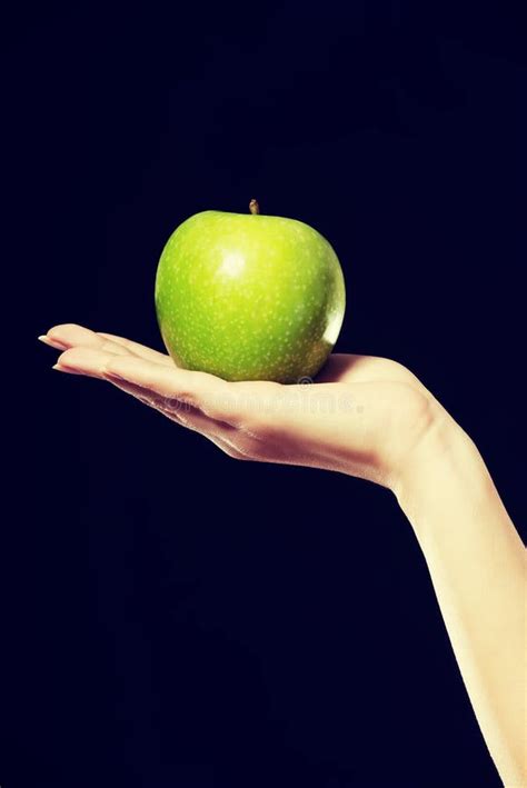 Woman Holding An Apple On Hand Stock Photo Image Of Hold Fingernail