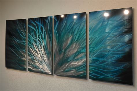 Fiamma Teal Abstract Metal Wall Art Contemporary Modern Decor