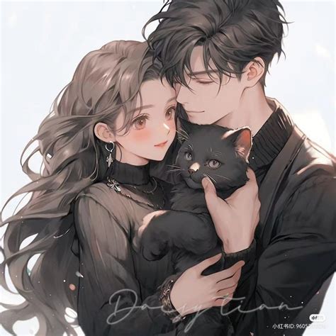 Cute Anime Couple Hugging With Cat