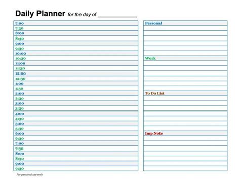 Printable Blank Daily Schedule Template 1 Templates Example