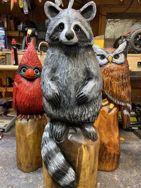 Raccoon Chainsaw Carving Black Walnut Wood Raccoon Statue Unique Art