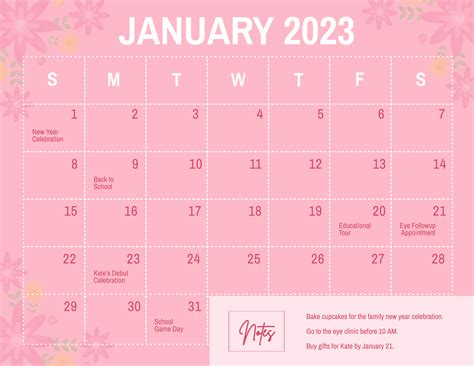 Lunar Calendar January 2023 Illustrator Word Psd