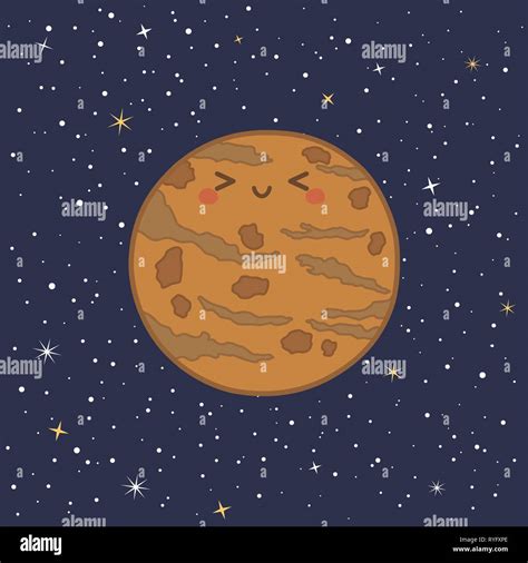 Cute Planet Mercury Solar System With Funny Smiling Face Cartoon Vector