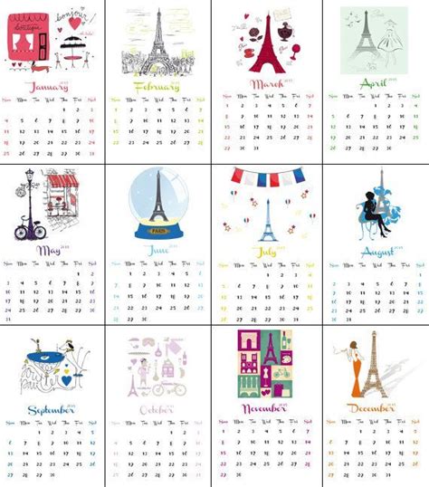Diy Printable Yearly Calendar 2015 Paris Pinterest Calendrier