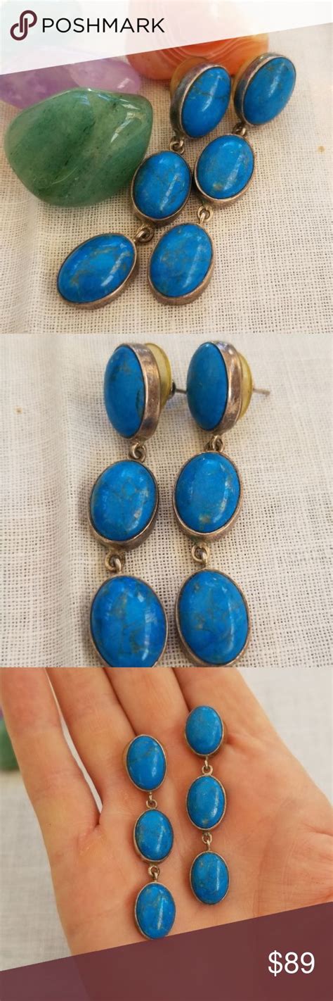 Vintage Sterling Turquoise Cabochon Earrings Turquoise Turquoise