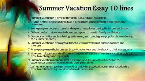 My Memorable Summer Vacation Essay Unforgettable Adventures