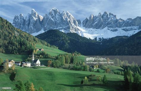 Mountain Village In Front Of The Geisler Group Dolomites