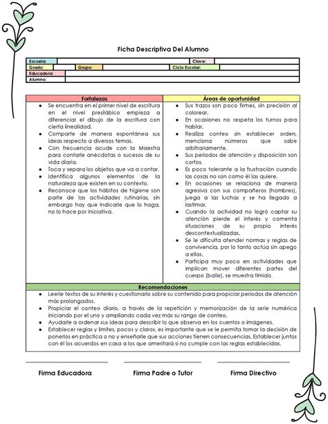 Ficha Descriptiva Del Alumno Prescolar 27 Imagenes Educativas