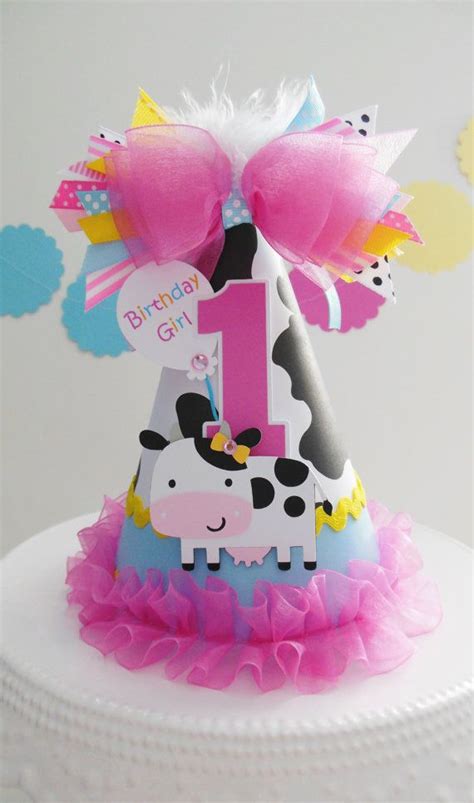Cow Birthday Party Hat Farm Birthday Party Cow Pattern Blue Pink