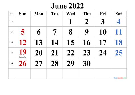 June 2022 Calendar Printable Pdf