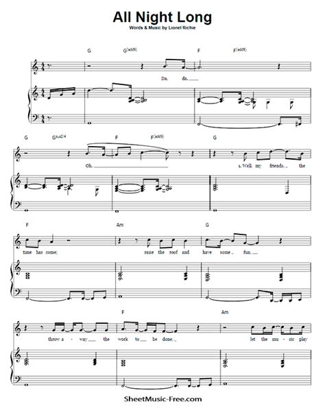 All Night Long Sheet Music Lionel Richie ♪ Sheetmusic Free