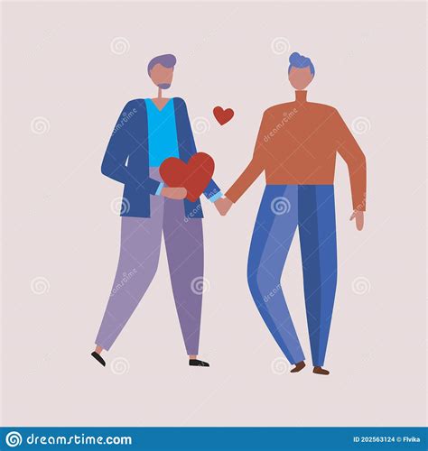 Lgbtq Couple With Heart Isolated Concept Of Love Romance Homosexuality Flat Vector Stock