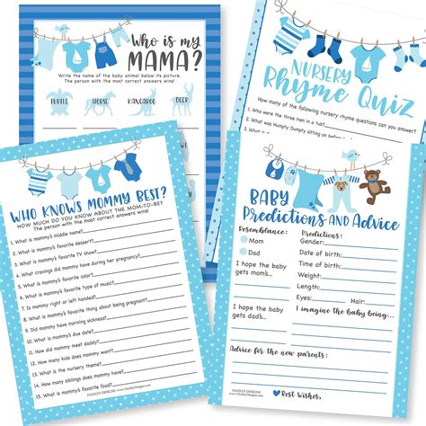 Buy 50 Blue Baby Shower Games For Boys 4 Games Double Sided Who