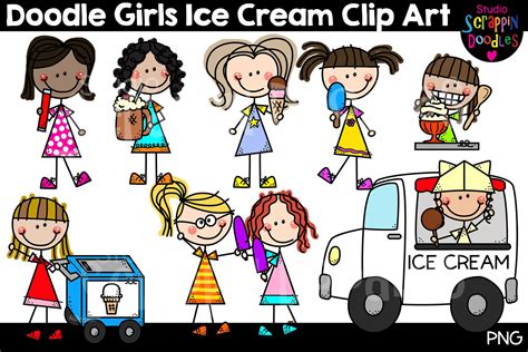 Doodle Girls Ice Cream Clip Art Cute Stick Figure Kids